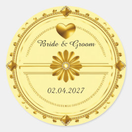 💗 Romantisches Hochzeits-Goldherz-Thema ✨ Runder Aufkleber