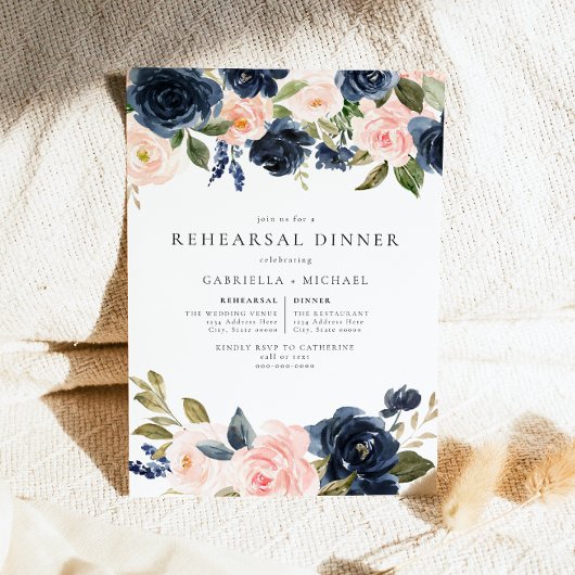 Romantisches Hochzeitsessen der Probe der Navy Einladung