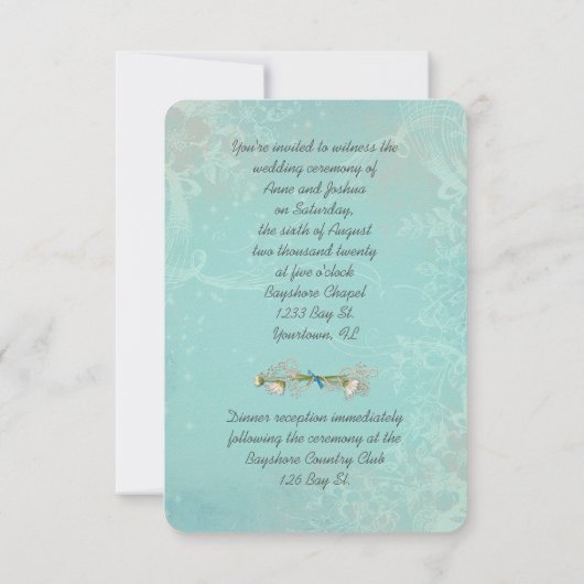 Romantisches Hochzeitsherz und Band Einladung (Rückseite)