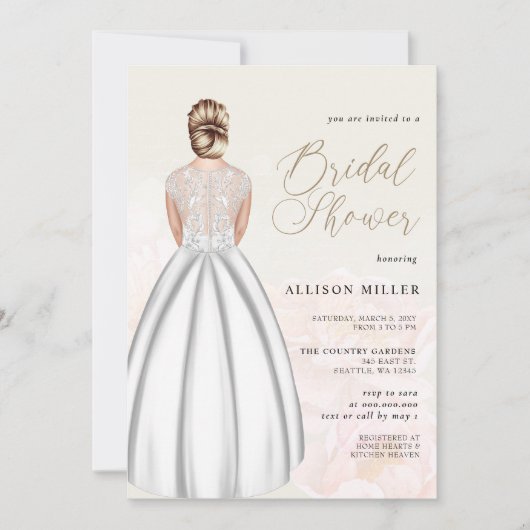 Romantisches Hochzeitskleid-Brautparty Einladung (Vorderseite)