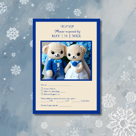 romantisches Hochzeitspaar in Blau und Weiß RSVP Karte