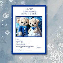 romantisches Hochzeitspaar in Blau und Weiß RSVP Karte