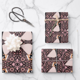 Romantisches Hochzeitspaar in Liebe auf rosa Geschenkpapier Set