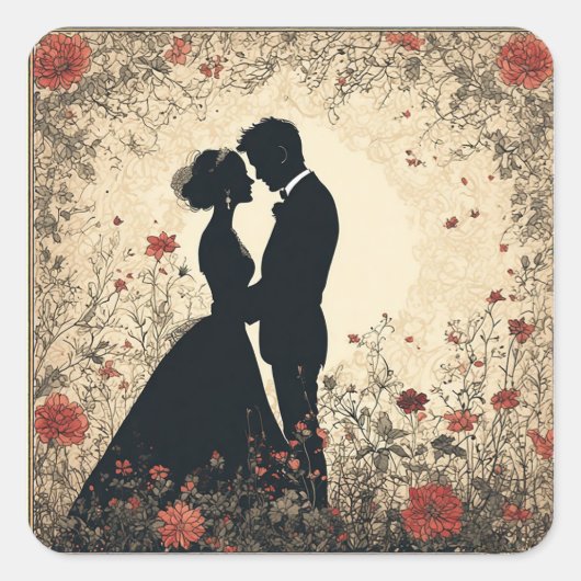 Romantisches Hochzeitspaar Quadratischer Aufkleber (Vorderseite)