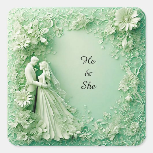Romantisches Hochzeitspaar Quadratischer Aufkleber (Vorderseite)