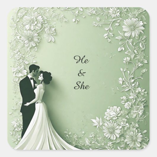 Romantisches Hochzeitspaar Quadratischer Aufkleber (Vorderseite)