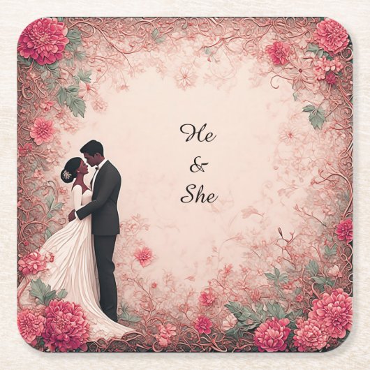 Romantisches Hochzeitspaar Rechteckiger Pappuntersetzer (Vorderseite)