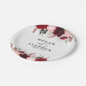 Romantisches Hochzeitspapier "Watercolor Burgund" Pappteller (Schrägansicht)