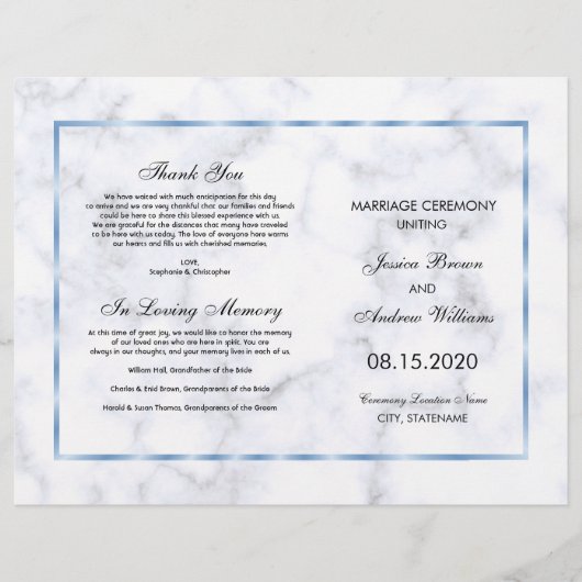 Romantisches Hochzeitsprogramm für Blaumarmor (Vorderseite)