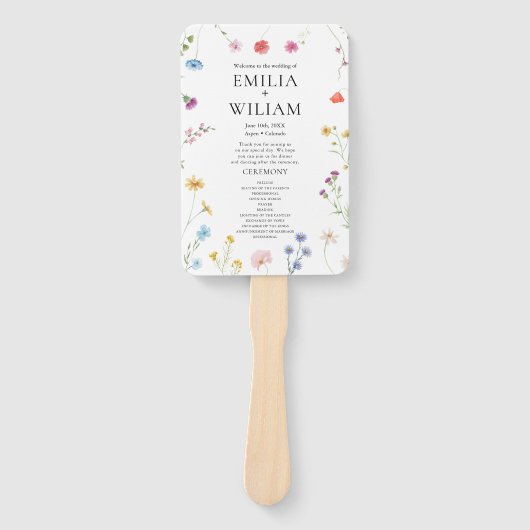 Romantisches Hochzeitsprogramm für botanische Wild Fächer (Vorderseite)