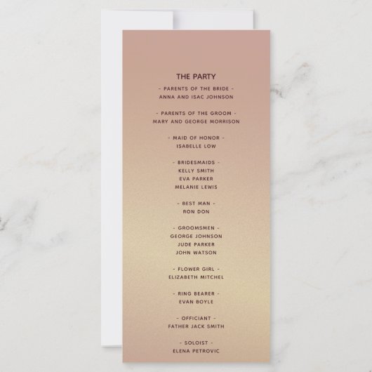 Romantisches Hochzeitsprogramm für Burgund (Rückseite)