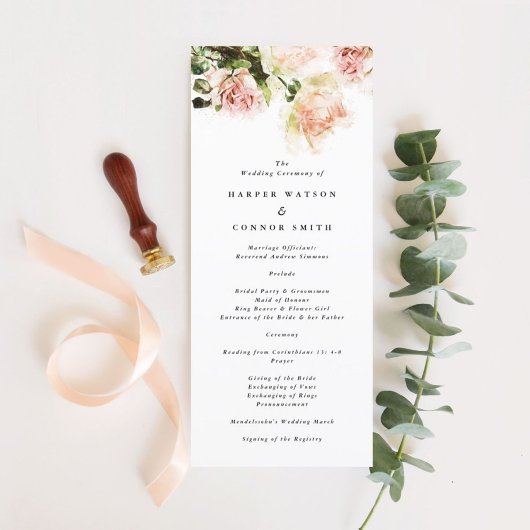 Romantisches Hochzeitsprogramm für Elegante Rose Programm