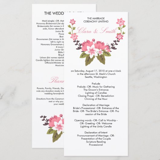 Romantisches Hochzeitsprogramm für Flora Programm (Vorne/Hinten)
