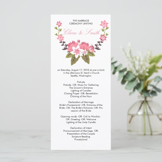 Romantisches Hochzeitsprogramm für Flora Programm (Stehend Vorderseite)