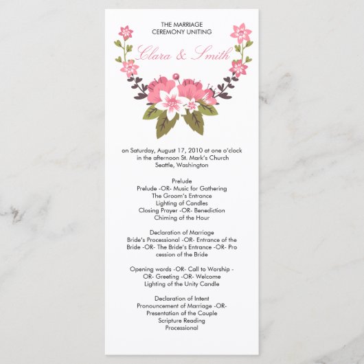 Romantisches Hochzeitsprogramm für Flora Programm (Vorderseite)