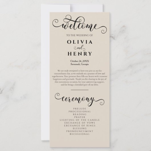 Romantisches Hochzeitsprogramm für Kalligrafie (Vorderseite)