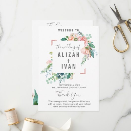 Romantisches Hochzeitsprogramm für Peony Blume Programm (Vorderseite/Rückseite Beispiel)