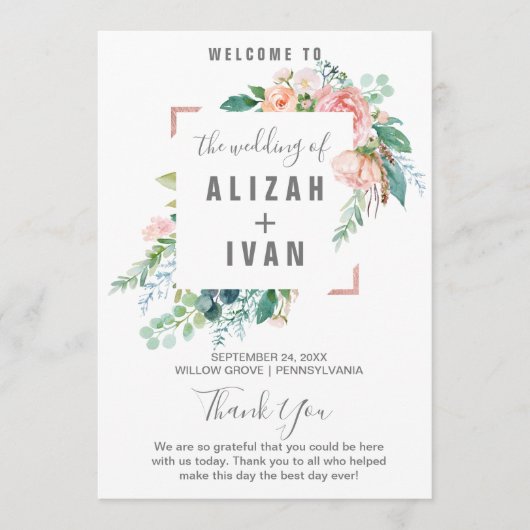 Romantisches Hochzeitsprogramm für Peony Blume Programm (Vorderseite)