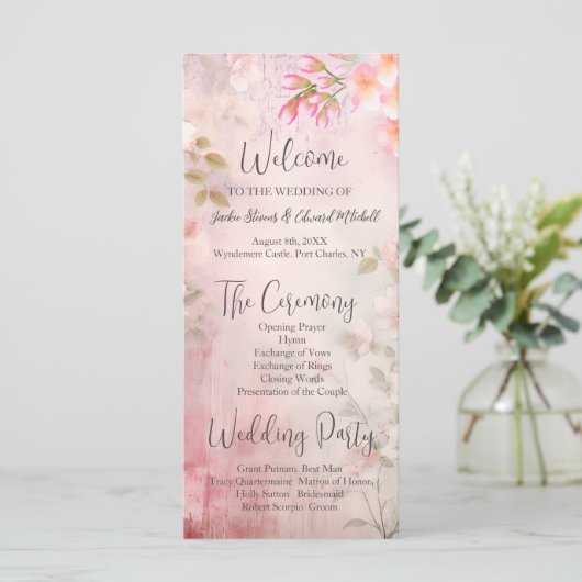 Romantisches Hochzeitsprogramm für Rosa Flora (Stehend Vorderseite)