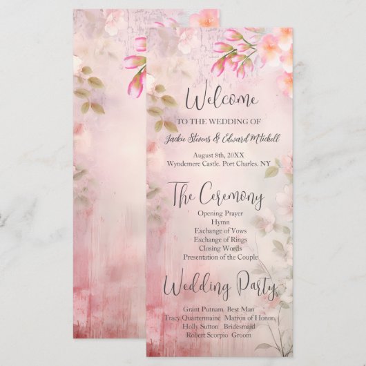 Romantisches Hochzeitsprogramm für Rosa Flora (Vorne/Hinten)