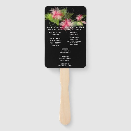 Romantisches Hochzeitsprogramm für Rosa Flora Fächer (Rückseite)