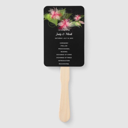 Romantisches Hochzeitsprogramm für Rosa Flora Fächer (Vorderseite)