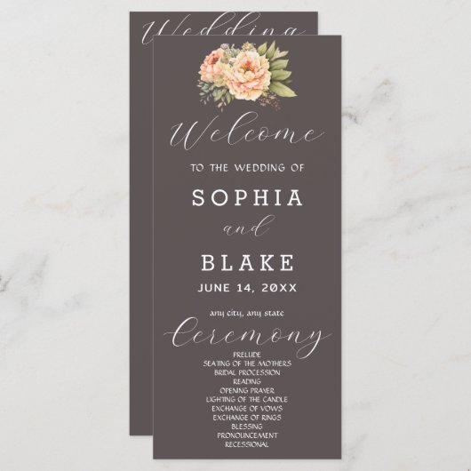 Romantisches Hochzeitsprogramm für Weißblütenasche (Vorne/Hinten)