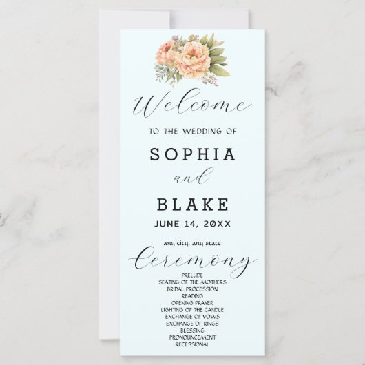 Romantisches Hochzeitsprogramm für Weißblütenblüte (Vorderseite)