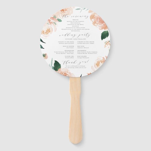 Romantisches Hochzeitsprogramm im Garten Pfirsich Fächer (Rückseite)