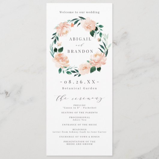 Romantisches Hochzeitsprogramm im Garten Pfirsich Programm (Vorderseite)