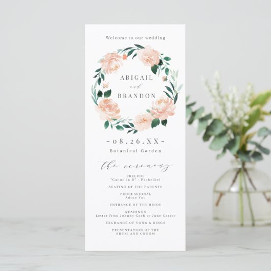 Romantisches Hochzeitsprogramm im Garten Pfirsich Programm (Stehend Vorderseite)