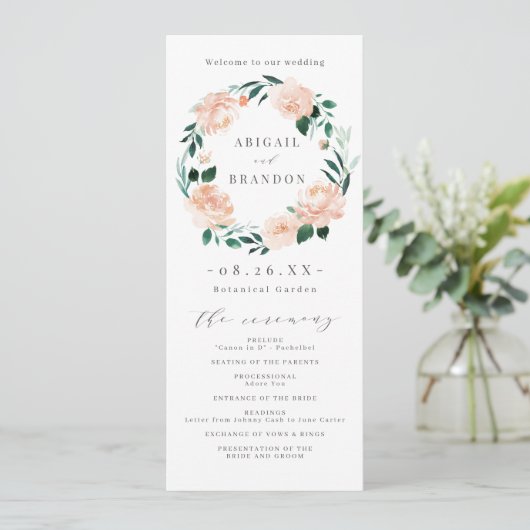 Romantisches Hochzeitsprogramm im Garten Pfirsich Programm (Stehend Vorderseite)