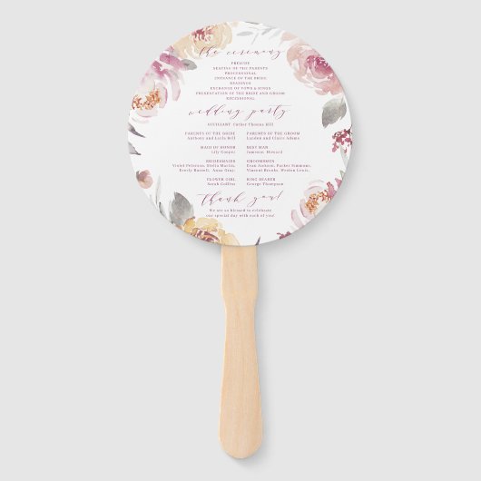 Romantisches Hochzeitsprogramm in Lila Fächer (Rückseite)