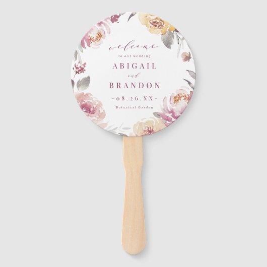 Romantisches Hochzeitsprogramm in Lila Fächer (Vorderseite)