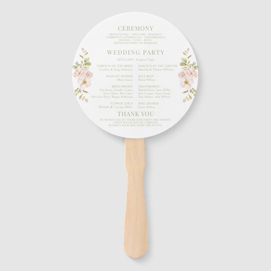 Romantisches Hochzeitsprogramm in Rosa Blütenblätt Fächer (Rückseite)
