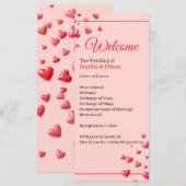 Romantisches Hochzeitsprogramm mit roten Herzen (Vorne/Hinten)