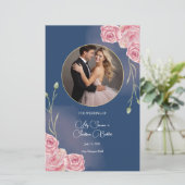 Romantisches Hochzeitsprogramm Navy Blue & Blush P (Stehend Vorderseite)