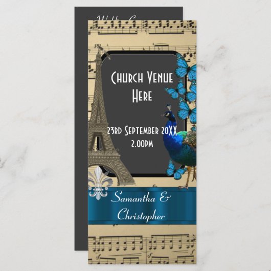 Romantisches Hochzeitsprogramm Vintag Paris Programm (Vorne/Hinten)