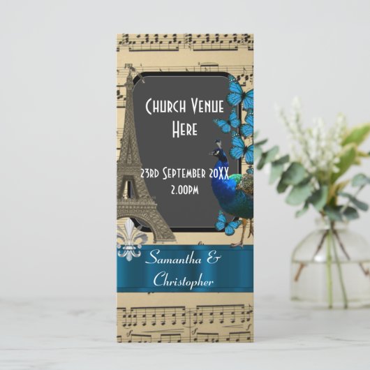 Romantisches Hochzeitsprogramm Vintag Paris Programm (Stehend Vorderseite)