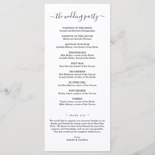 Romantisches Hochzeitsprogramm "We do" Programm (Rückseite)