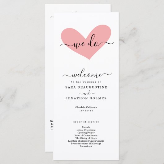 Romantisches Hochzeitsprogramm "We do" Programm (Vorne/Hinten)