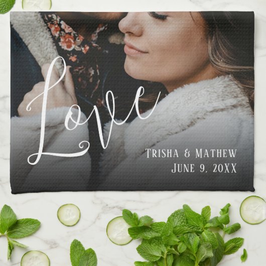 Romantisches Hochzeitssemble, Liebe, Namen und Dat Geschirrtuch (Gefaltet)