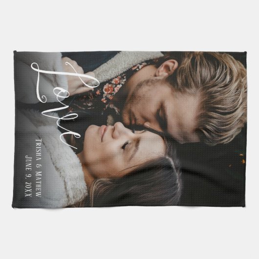 Romantisches Hochzeitssemble, Liebe, Namen und Dat Geschirrtuch (Horizontal)