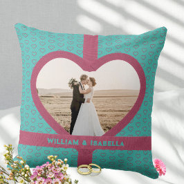 Romantisches Hochzeitsstil Liebe Foto Ribbon Aqua Kissen
