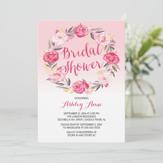 Romantisches Hübsch rosa Blumenkraut-Brautparty Einladung (Stehend Vorderseite)