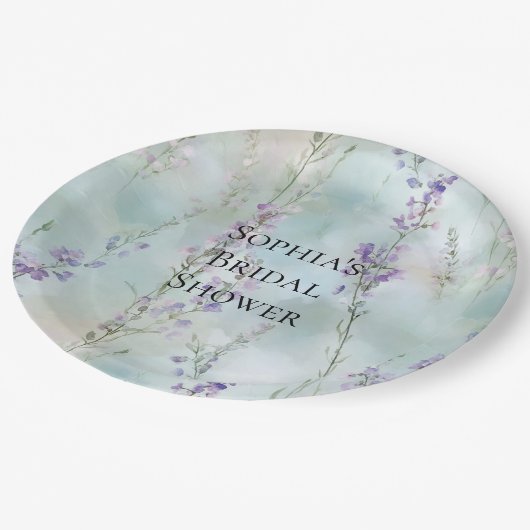 Romantisches Hübsches violettes Brautparty Pappteller (Schrägansicht)