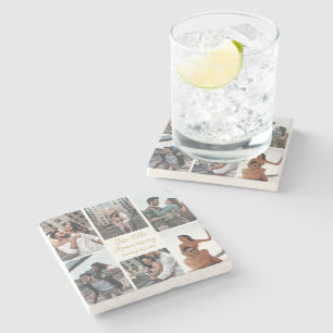 Romantisches individuelles Foto Collage Jubiläumsg Steinuntersetzer