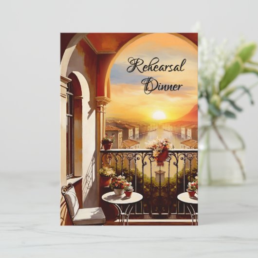 Romantisches italienisches Hochzeitsessen Probe Einladung (Stehend Vorderseite)