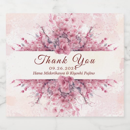 Romantisches Japan Pink Cherry Blossom Schaumweinetikett (Einzelnes Label)