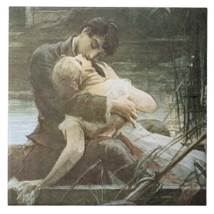 Romantisches junges Liebespaar (Kuss in einem Boot Fliese